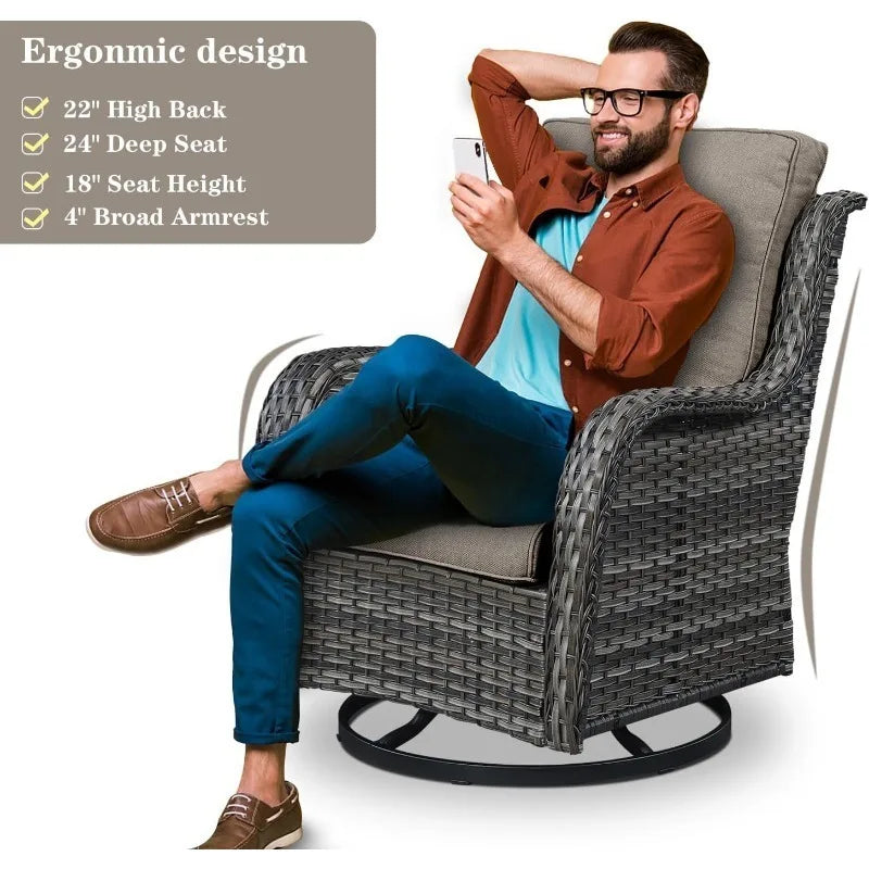3 PCS Patio Furniture Set - Mixed Grey Wicker Swivel Rocking Chair Set with Side Table