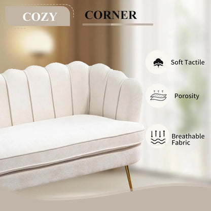 59" Chenille Upholstered Loveseat with Gold Metal Legs Petal Design Modern Mini Sofa for Bedroom Apartment, Customized