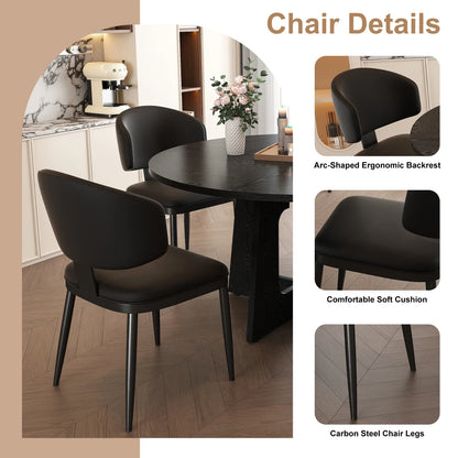 5 Piece Round Dining Table Set for 4, 47 Inch Farmhouse Kitchen Table with 4 Chairs, Black Wood Grain Finish, PU Leather Seats, Easy Assembly