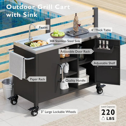Stainless Steel Kitchen Island With Sink And Outdoor Bar Cart