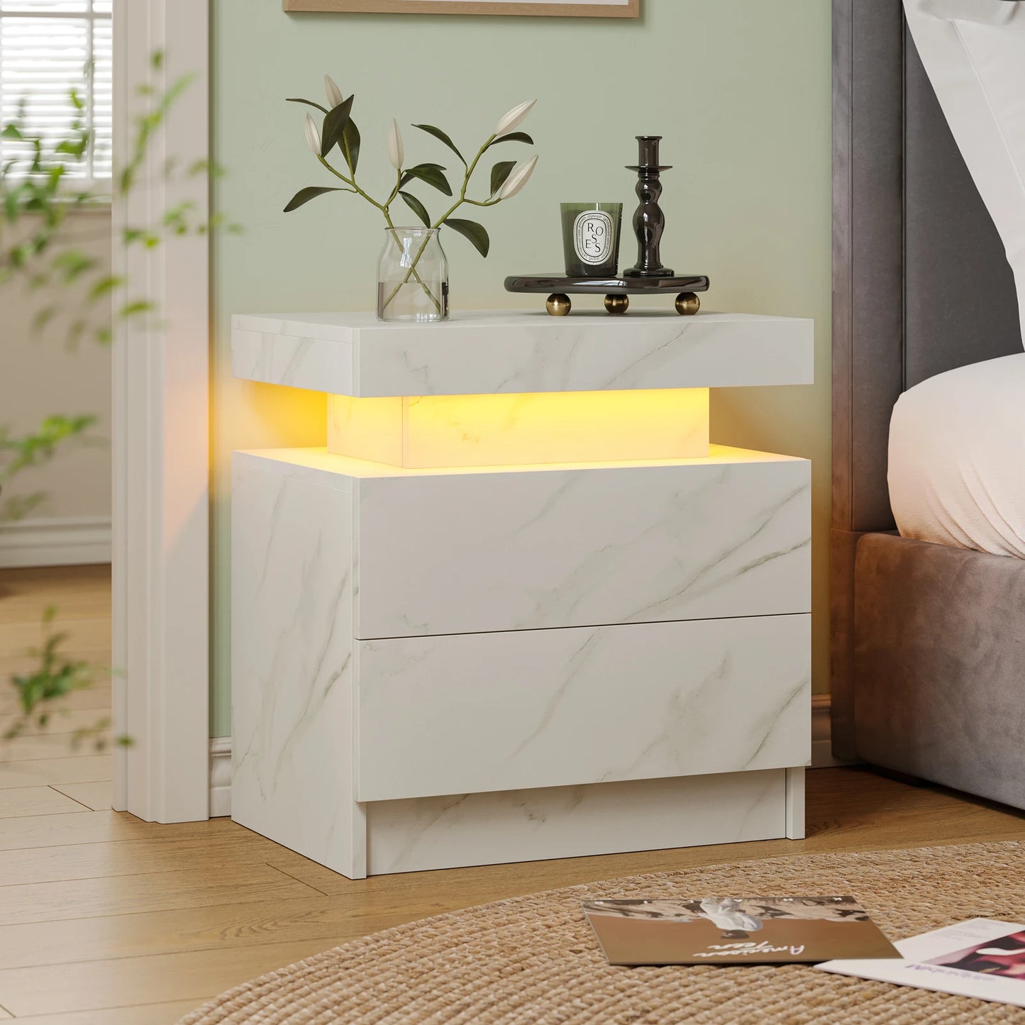 Cubehom LED Nightstand With 2 Drawers And RGB Ambient Lighting