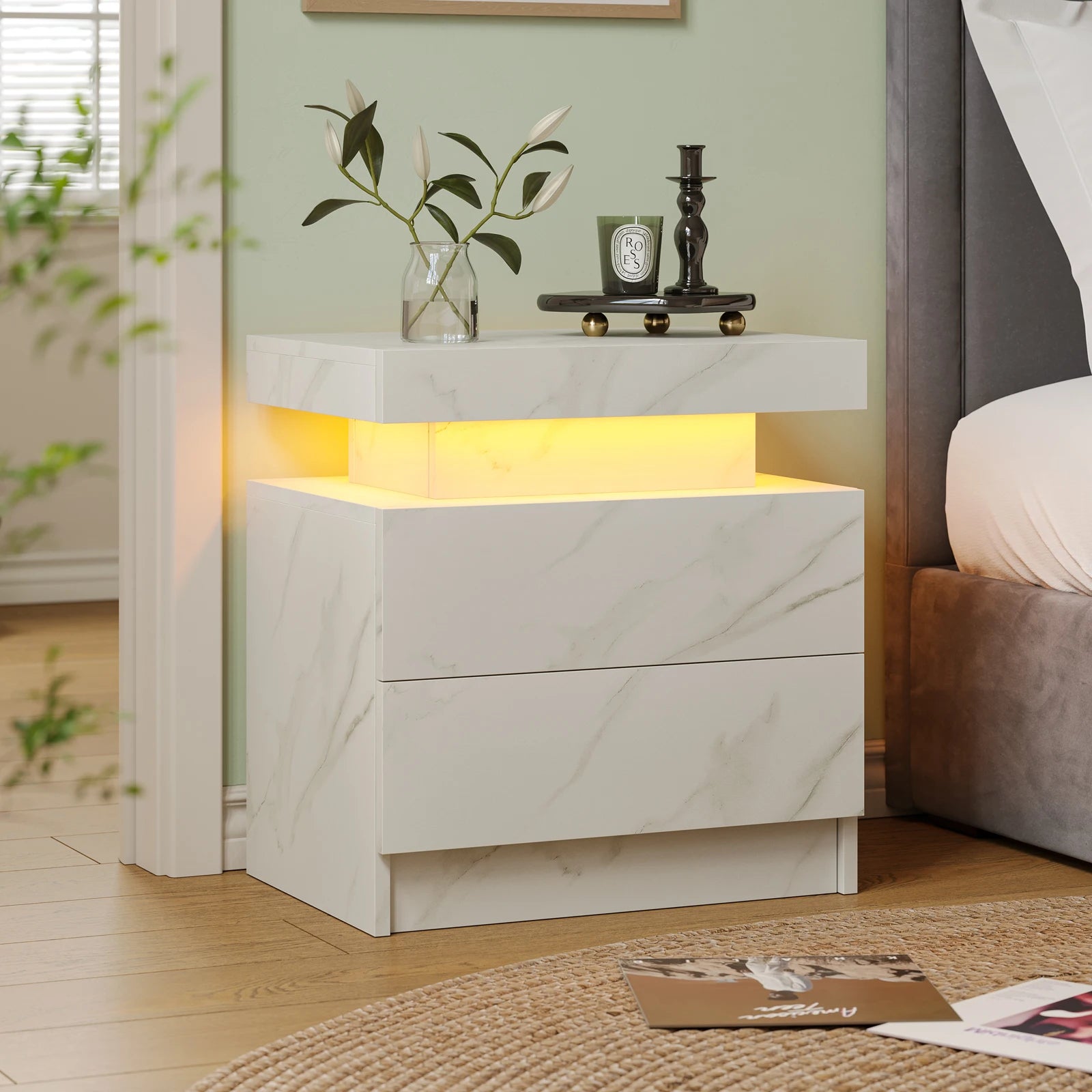 Cubehom LED Nightstand With 2 Drawers And RGB Ambient Lighting