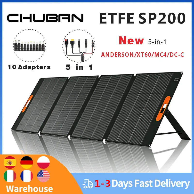 200W Portable Solar Panel 100W IP68 Waterproof Foldable Solar Panel Power Supply Backup Solar Charger Power Station RV Camping