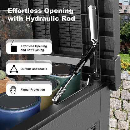 320 Gallon Waterproof Outdoor Storage Box, UV Resistant Resin Deck Box with Hydraulic Rod for Reinforced Stability, Perfect=