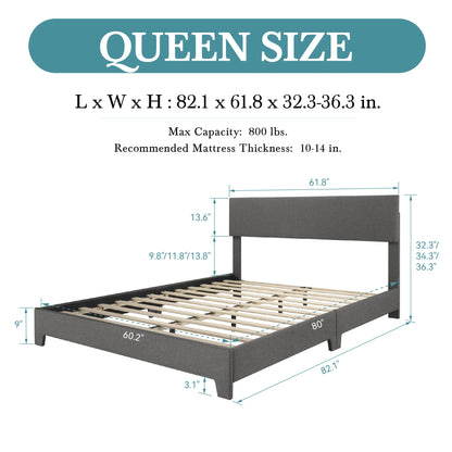 HOOMICH Upholstered Bed Frame with Adjustable Headboard
