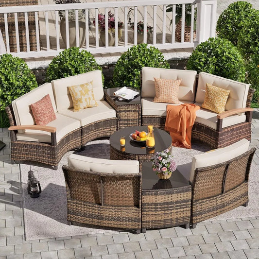 Angduo Half Moon Outdoor Patio Furniture Set Rattan Conversation