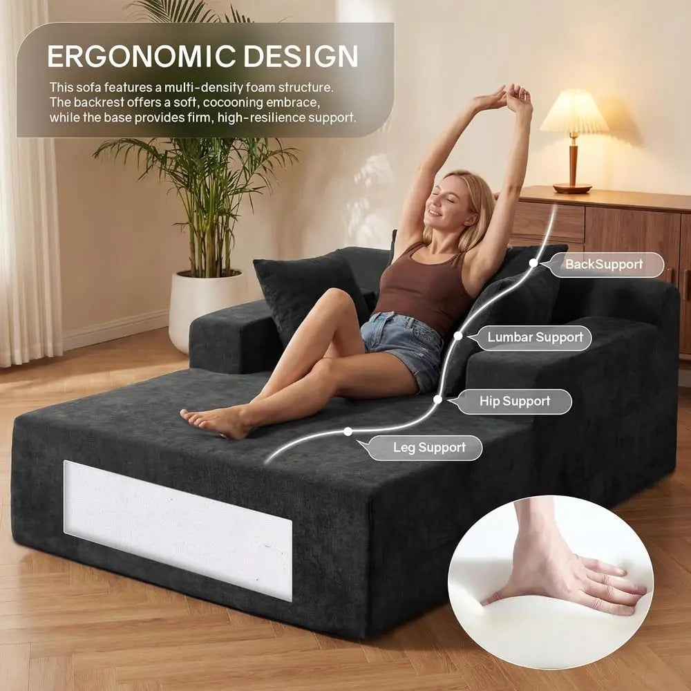 Chenille Chaise Lounge Chair With Pillows For Living Room Bedroom