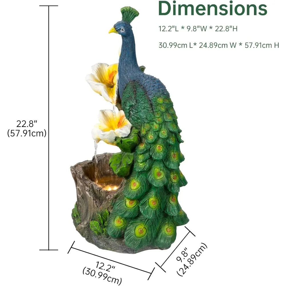 Resin Peacock Waterfall Fountain 3 Tiered Outdoor Floor Stacked Water Fountain Sculpture for Lawn Decorative Garden