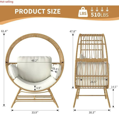 BestsellerEgg Chair Outdoor Indoor, Oversized Rattan Chair with Thicken Cushion, 350LBS Capacity Wicker Patio Lounge Chair, Bask