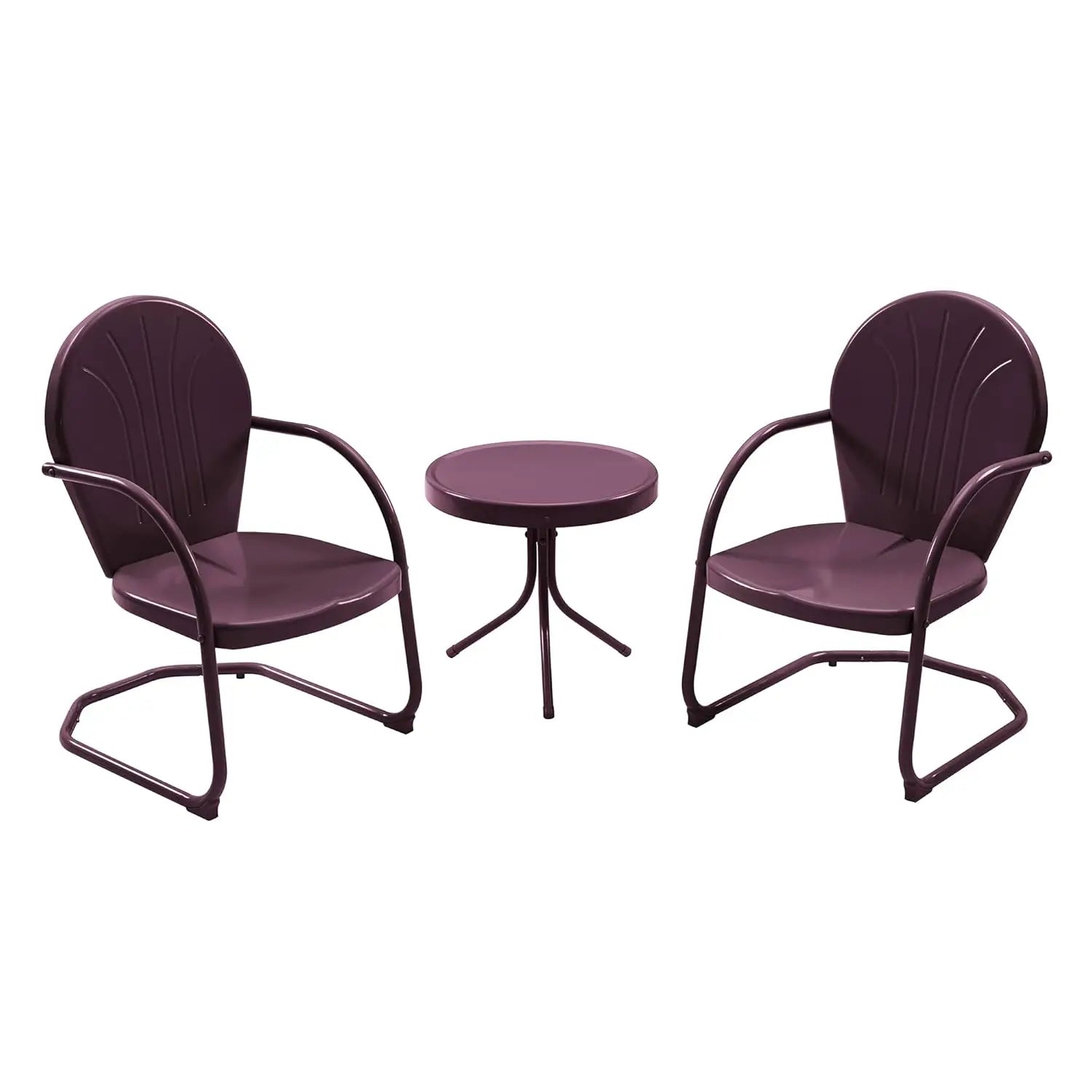 Patio Bistro Set Retro Metal Outdoor Seating Conversation 3 Pieces, 2 C-Spring Motion Armchairs and Round Side Table, for Porch,
