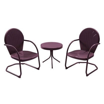 Patio Bistro Set Retro Metal Outdoor Seating Conversation 3 Pieces, 2 C-Spring Motion Armchairs and Round Side Table, for Porch,