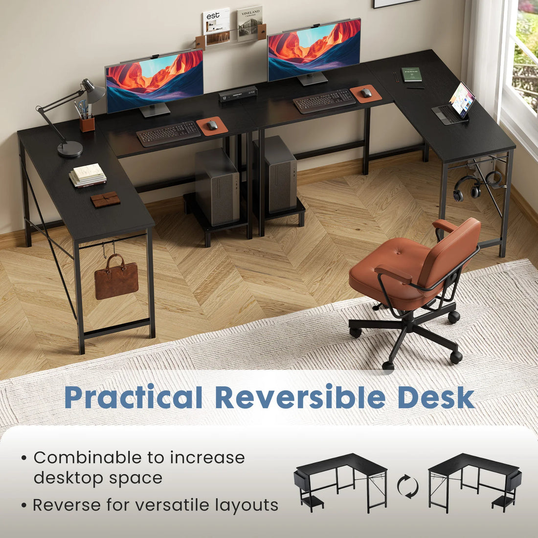MCQ L Shaped Computer Desk with Storage and Side Hook