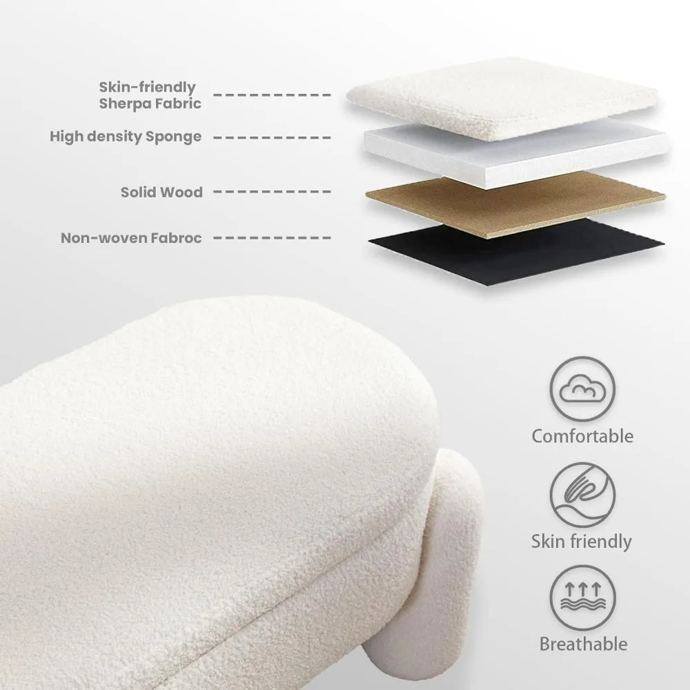 Modern Storage Bench, 44.7 Inch Upholstered Ottoman Bench Sherpa Fabric End of Bed Stool, Cute Entryway Bench for Bedroom Living