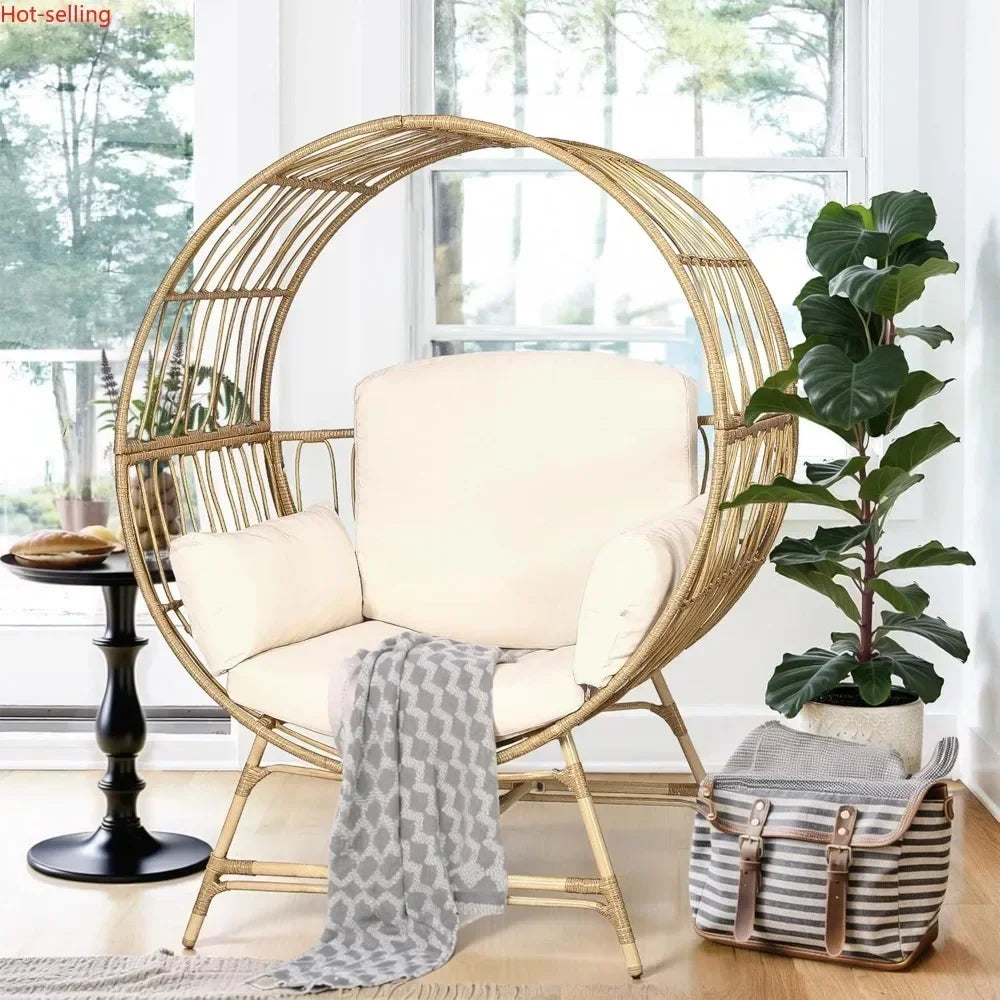 BestsellerEgg Chair Outdoor Indoor, Oversized Rattan Chair with Thicken Cushion, 350LBS Capacity Wicker Patio Lounge Chair, Bask