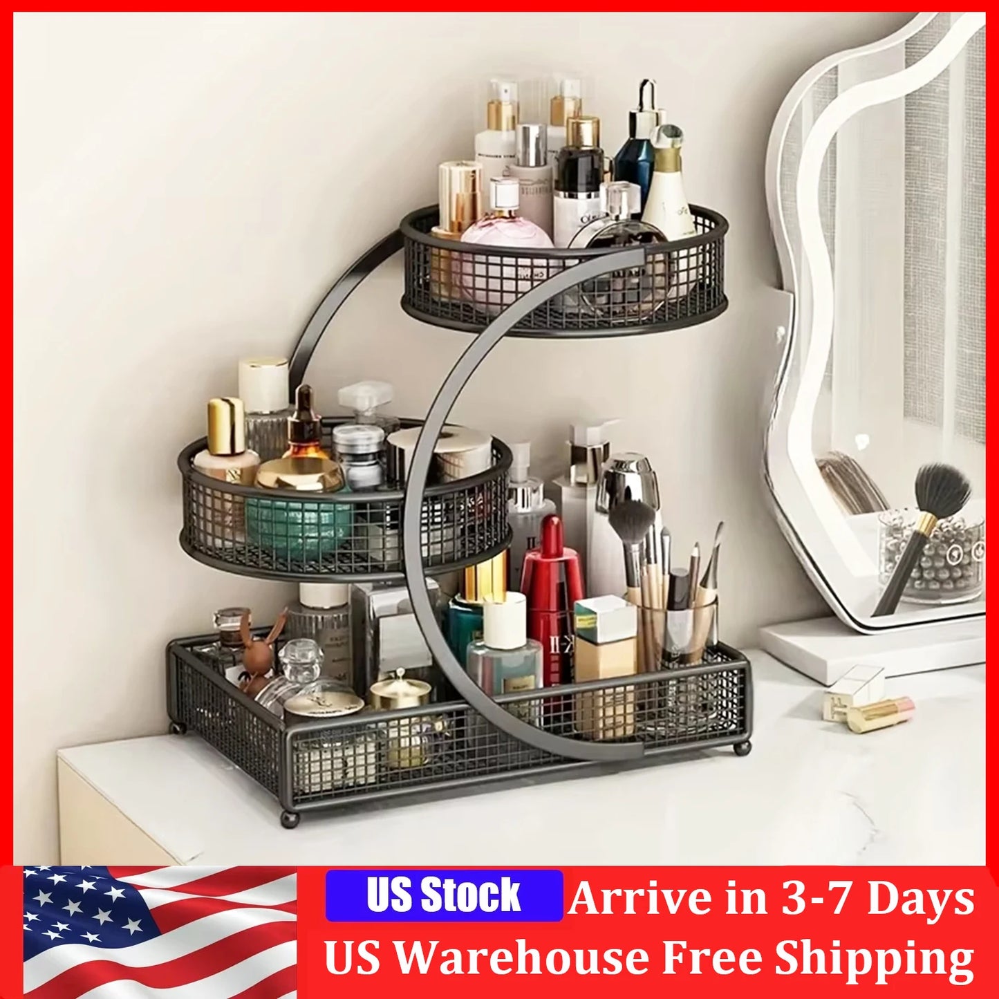 1PC Makeup Storage Rack Cosmetic Organizer Metal Organizing Box Multi-layer Skincare Lightweight No-Installation Home Storage