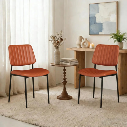 Mid Century Modern Kitchen Chairs Set of 2, PU Leather Upholstered Dining Chairs with Walnut Bentwood Back, Sturdy, Customized