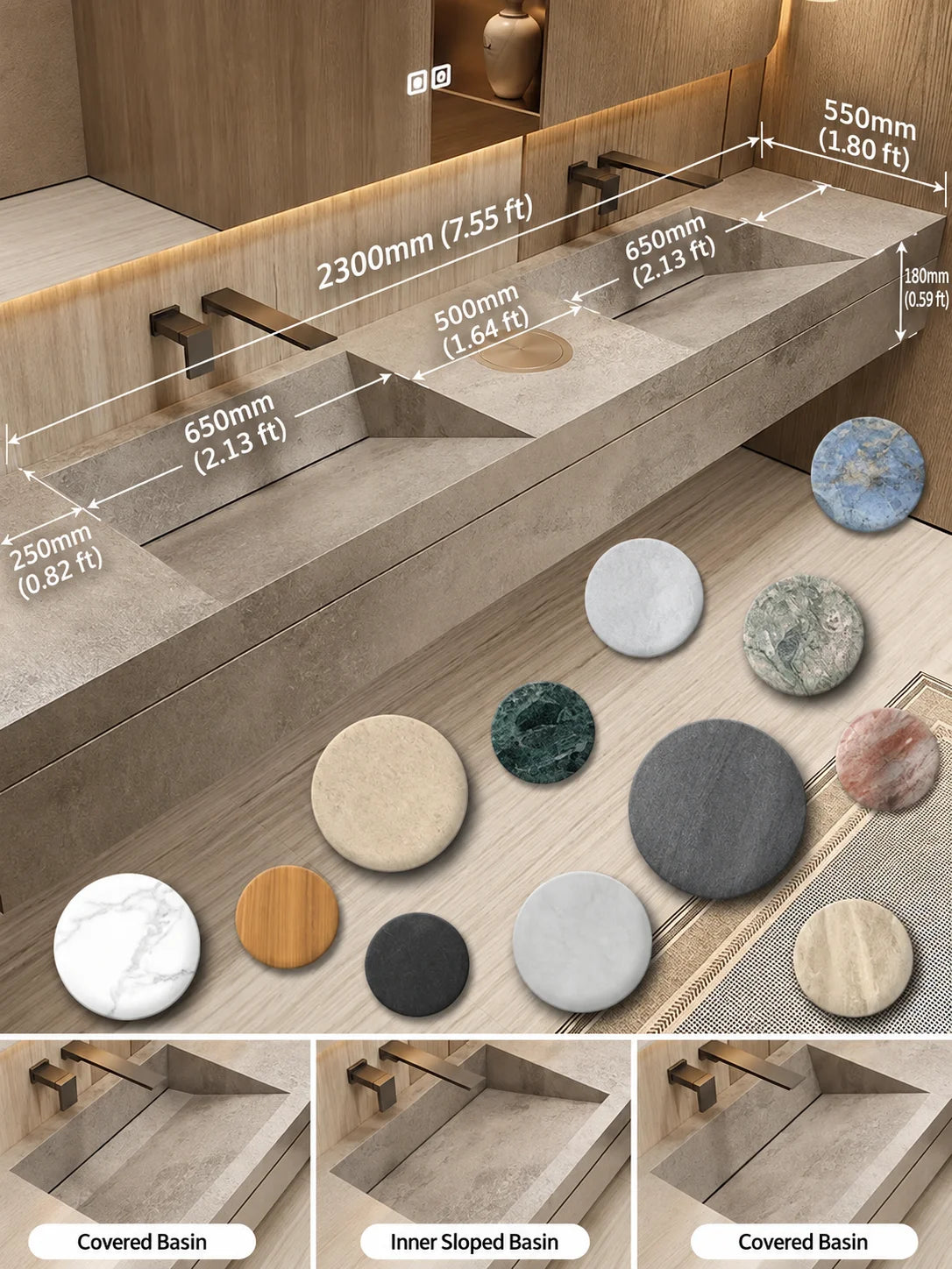 Custom Luxury Natural Stone Bathroom Vanity With Integrated Dual Basin