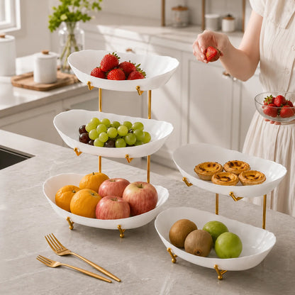 2/3-Tier Plastic Fruit Bowl Stand with Metal Frame, Large Capacity Countertop Fruit Basket for Fruits, Vegetables, Bread, Snacks &amp; Desserts, Kitchen Counter Organizer