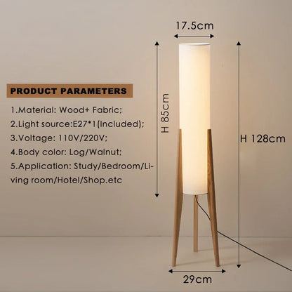 Japanese Retro Wabi-Sabi Solid Wood Floor Lamp LED E27