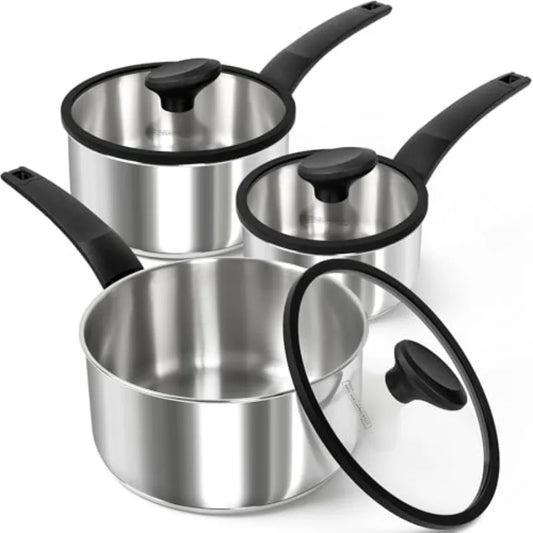 Stainless Steel Saucepan with Lid 1QT & 2QT & 3QT, Triply Stainless Steel Saucepans with Bakelite Handle, Premium Nonstick Sauce