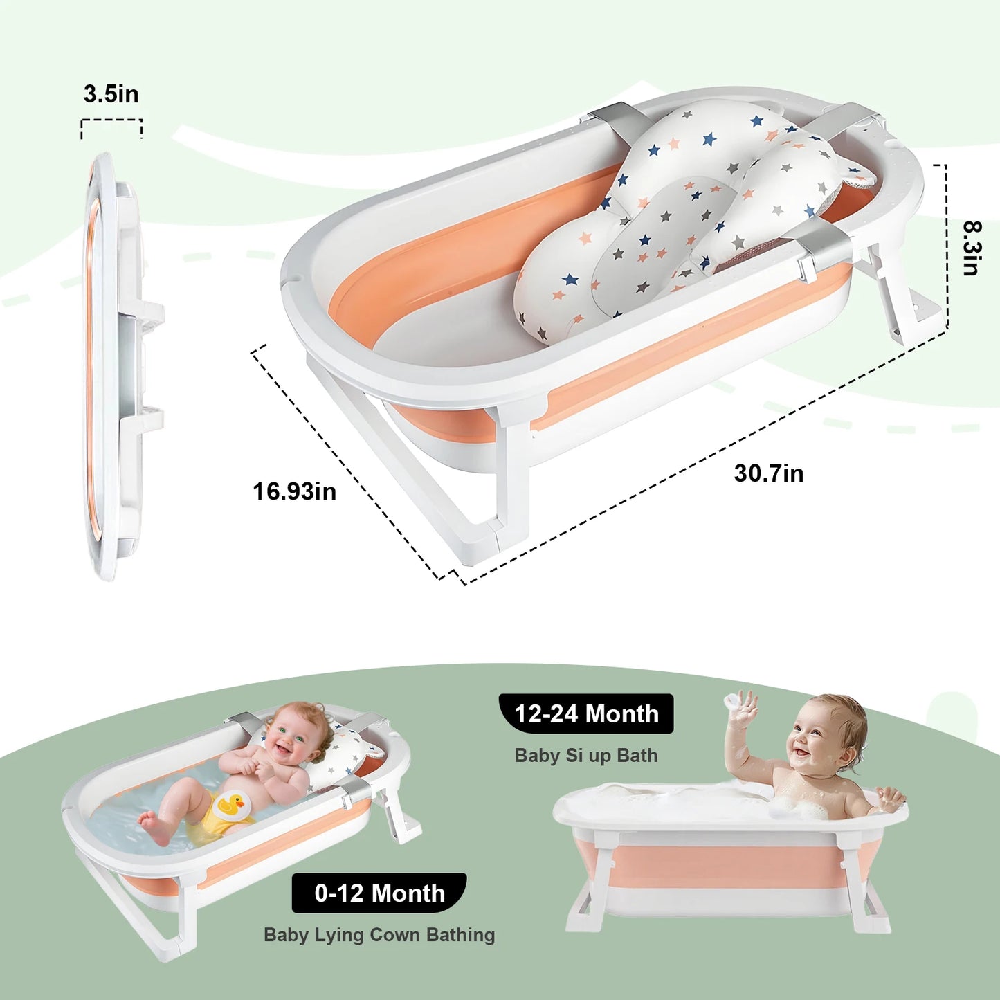 Hign-concerned Foldable Kids Bathtub With Non Slip Pad
