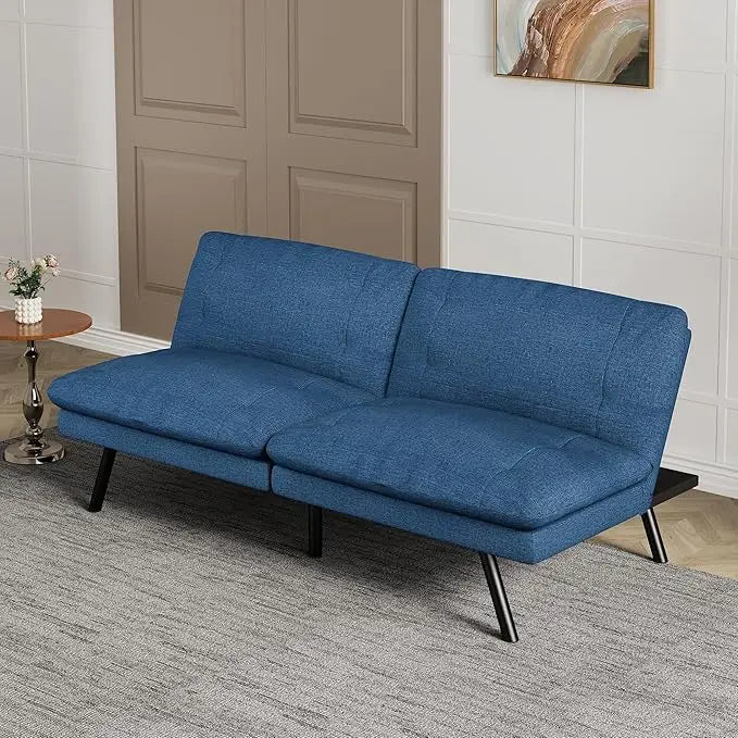 Faux Leather Futon Sofa Bed With Memory Foam Sleeper