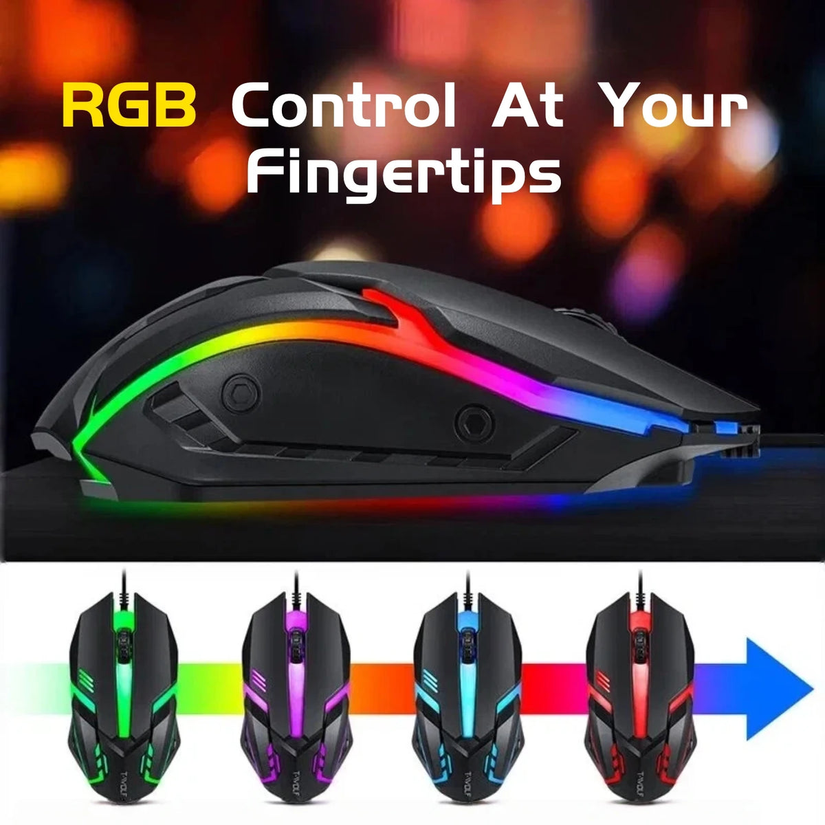 T-WOLF RGB Gaming Keyboard Mouse Headset Mousepad Combo LED Backlit