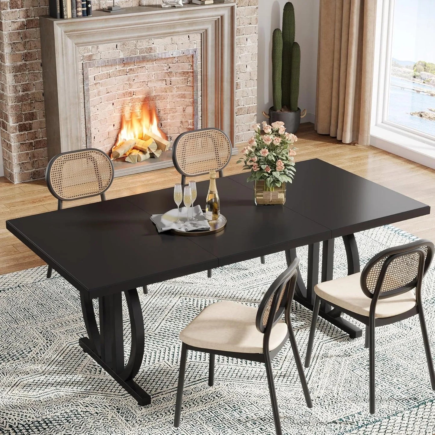 LITTLE TREE Modern Dining Table for 4-6 People, 63" Large Rectangular Kitchen Table, Unique Dinner Table Kitchen,Dining Room