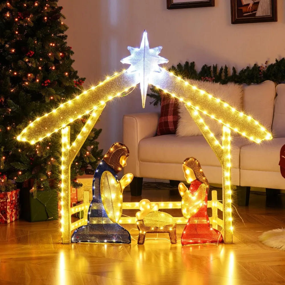 XMSJ Illuminated Nativity Scene Outdoor Prelit Holy Family Display