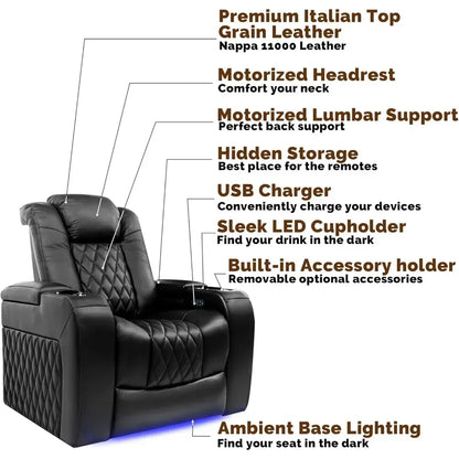 Hot salesValencia Tuscany Home Theater Seating | Premium Top Grain Italian Nappa 11000 Leather Power Recliner Chair with Lumbar
