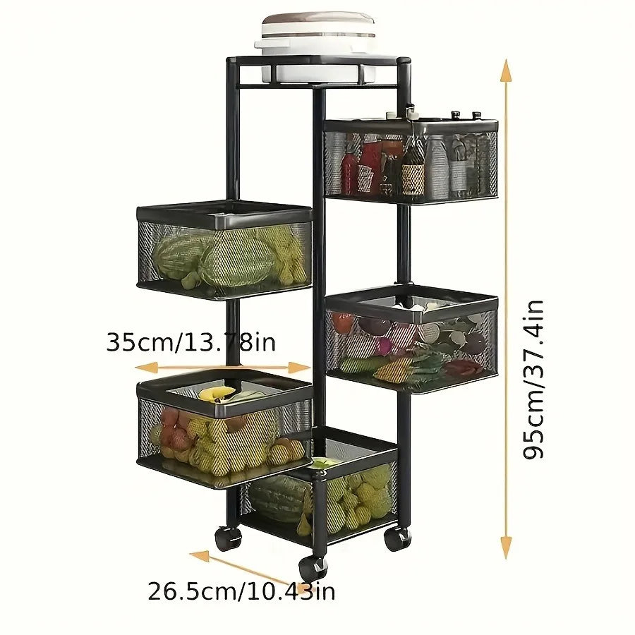 Rotating Kitchen Storage Rack 5 Tier Fruit And Vegetable Organizer