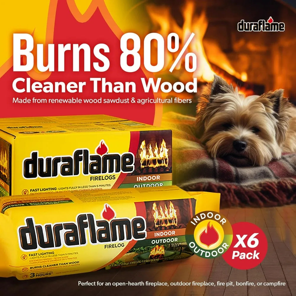 Duraflame 6-Pack Fire Logs, 3-Hour Burning, 4.5lb Each, Indoor Outdoor Fireplace Fire Pit Long Lasting Combustible Logs