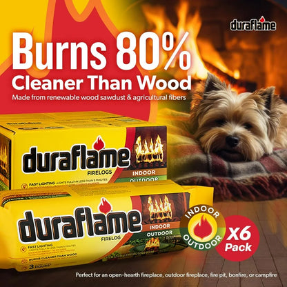 Duraflame 6-Pack Fire Logs, 3-Hour Burning, 4.5lb Each, Indoor Outdoor Fireplace Fire Pit Long Lasting Combustible Logs
