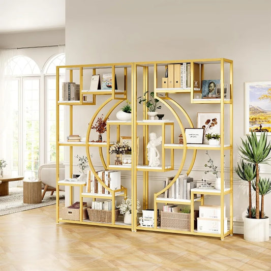Large 5-Tier Gold Bookshelf, 70.9 High with 18 Open Shelves, Modern Industrial Bookcase for Living Spaces and Offices