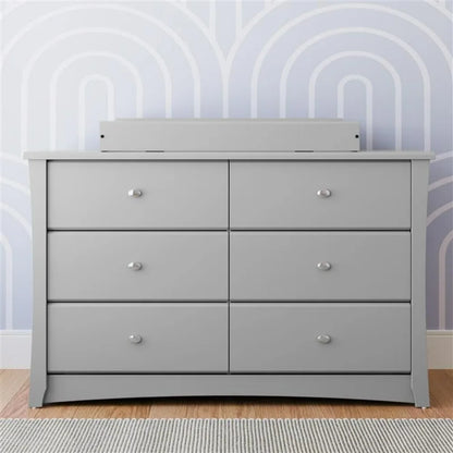 "crescent 6-drawer double dresser in pebble gray - elegant storage for bedroom"