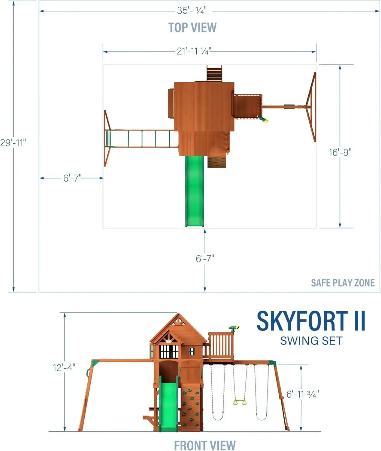 Hot SalesII Cedar Wood Swing Set with Wave Slide, Raised Clubhouse, Crow&