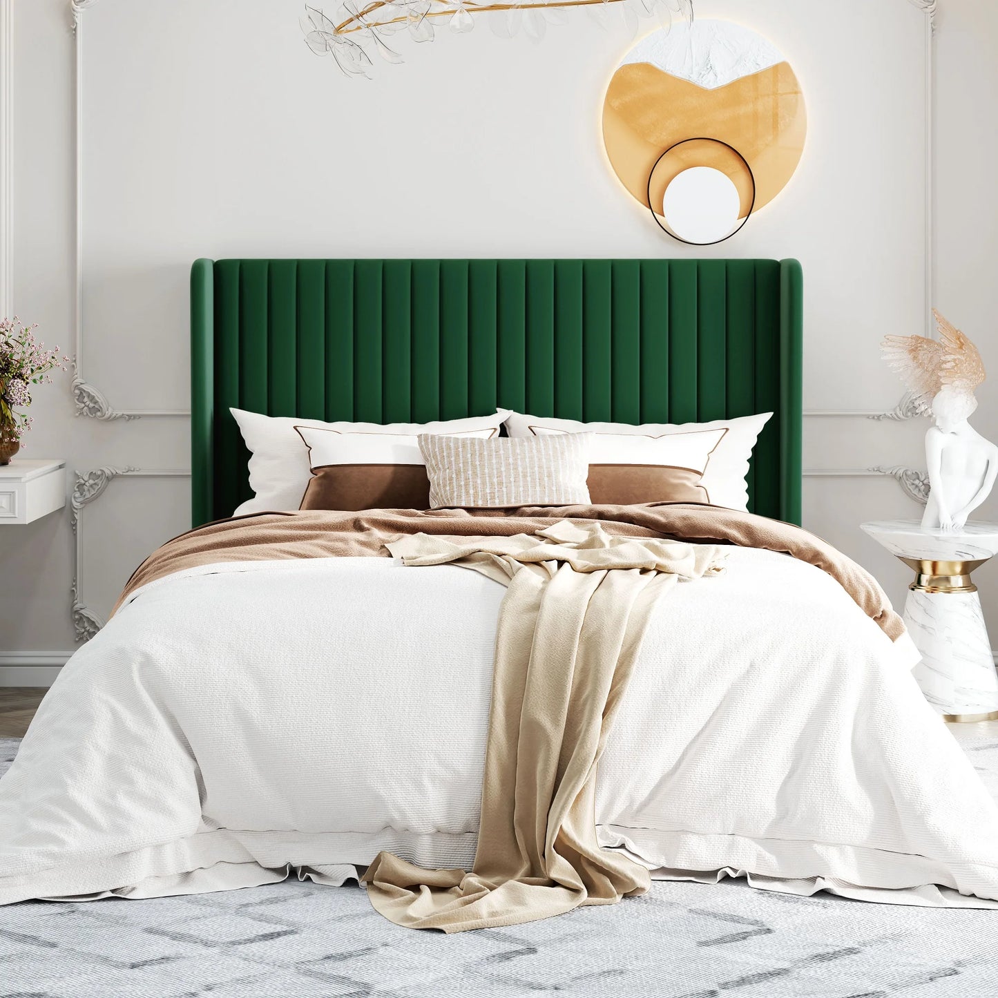 HOOMIC Velvet Upholstered Bed Frame With Wingback Headboard And Slats
