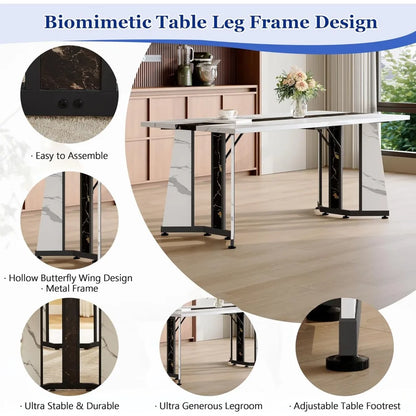 Dining Table Set for 6,White Marble 71&