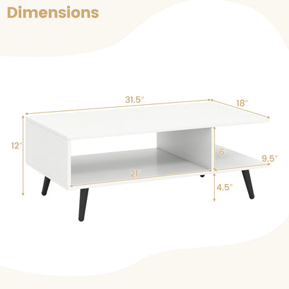 HOMASIS Two Tier Coffee Table With Storage Compartments Metal Legs