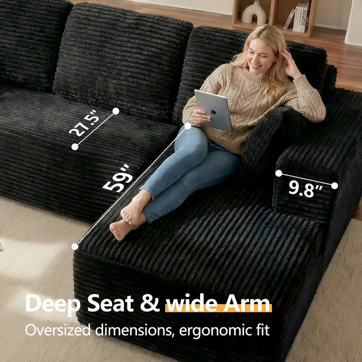 95.7"Oversized L Shaped Couch With Chaise, Minimalist Compressed Boneless Couch No Assembly Required, Modular Cloud Sectional Sofa Fo