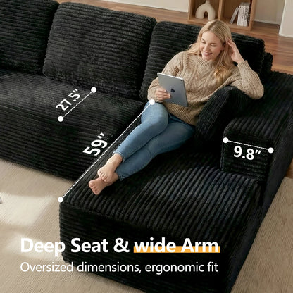 95.7"Oversized L Shaped Couch With Chaise, Minimalist Compressed Boneless Couch No Assembly Required, Modular Cloud Sectional Sofa Fo