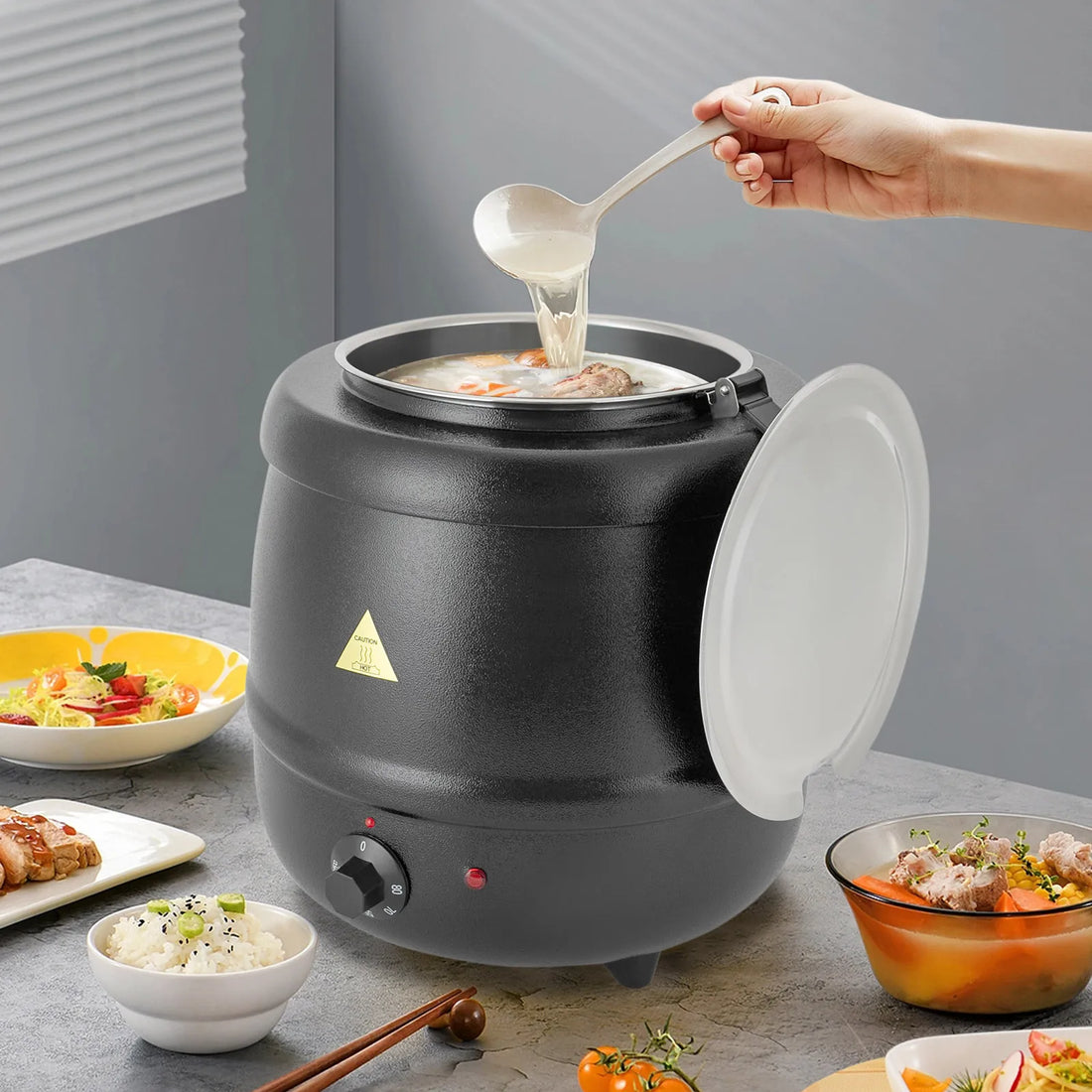 10.57Qt Soup Warmer 35-80°c Adjustable Soup Pot Heating Stew Kettle with Lid Buffet Warming Pot for Restaurant Hotel Canteen