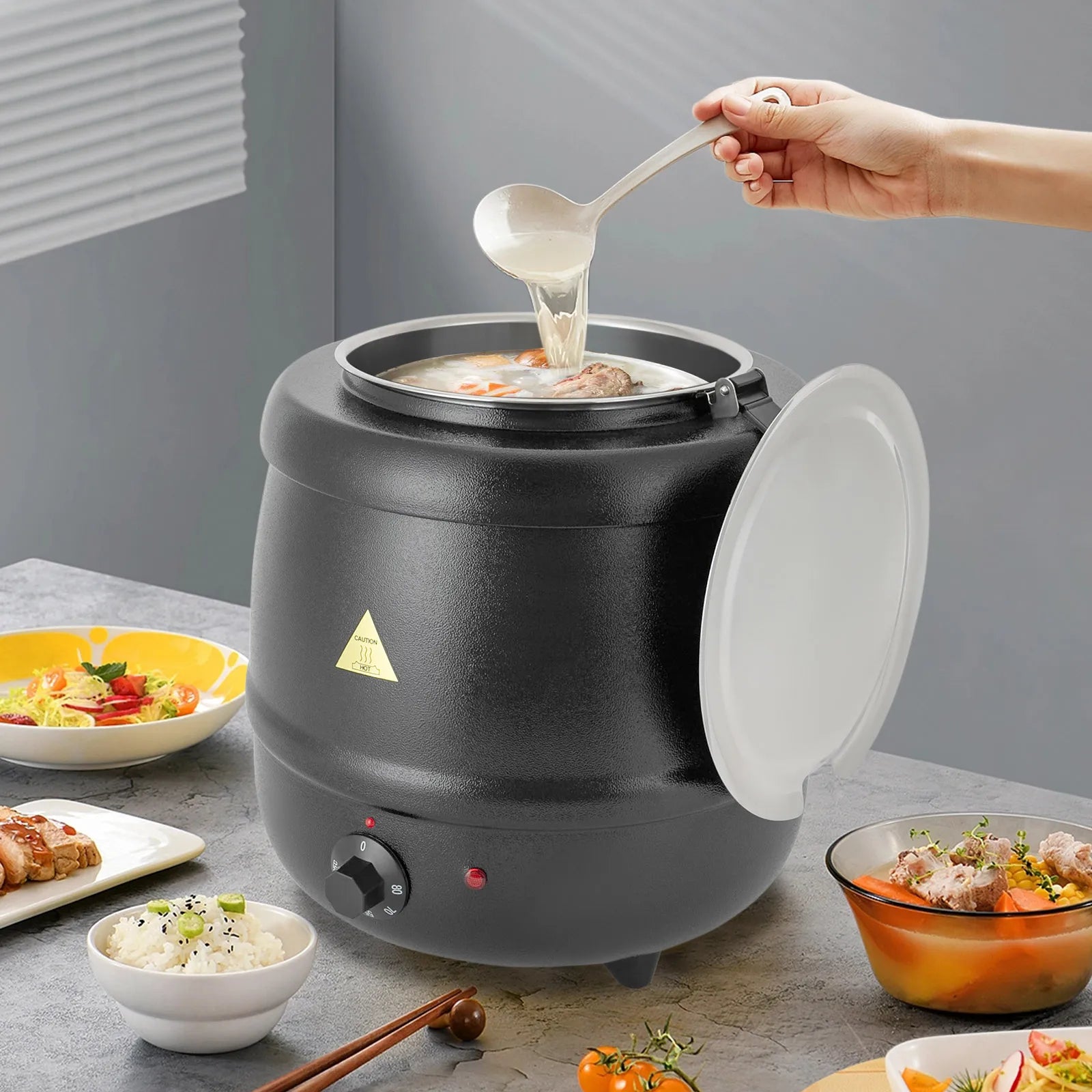 10.57Qt Soup Warmer 35-80°c Adjustable Soup Pot Heating Stew Kettle with Lid Buffet Warming Pot for Restaurant Hotel Canteen
