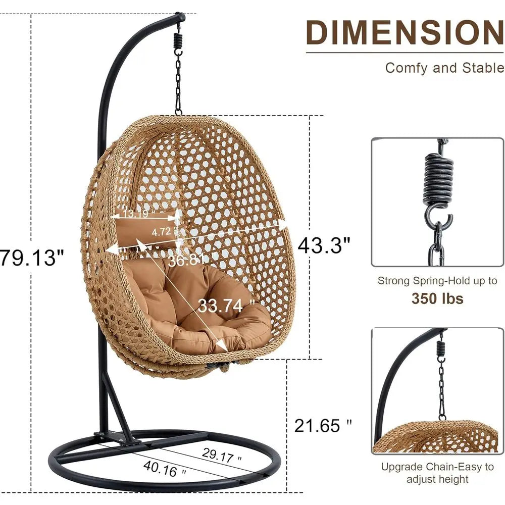 Wicker Hanging Egg Chair With UV Resistant Cushion Metal Stand
