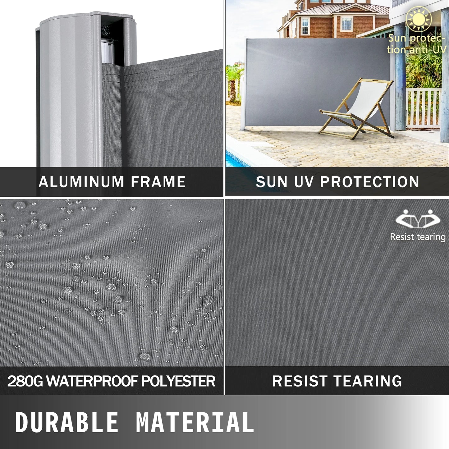 SucceBuy Retractable Side Awning Outdoor Patio Screen Fence Privacy Divider Garden  Pool Patio Terrace Sun Shade Wind Screen