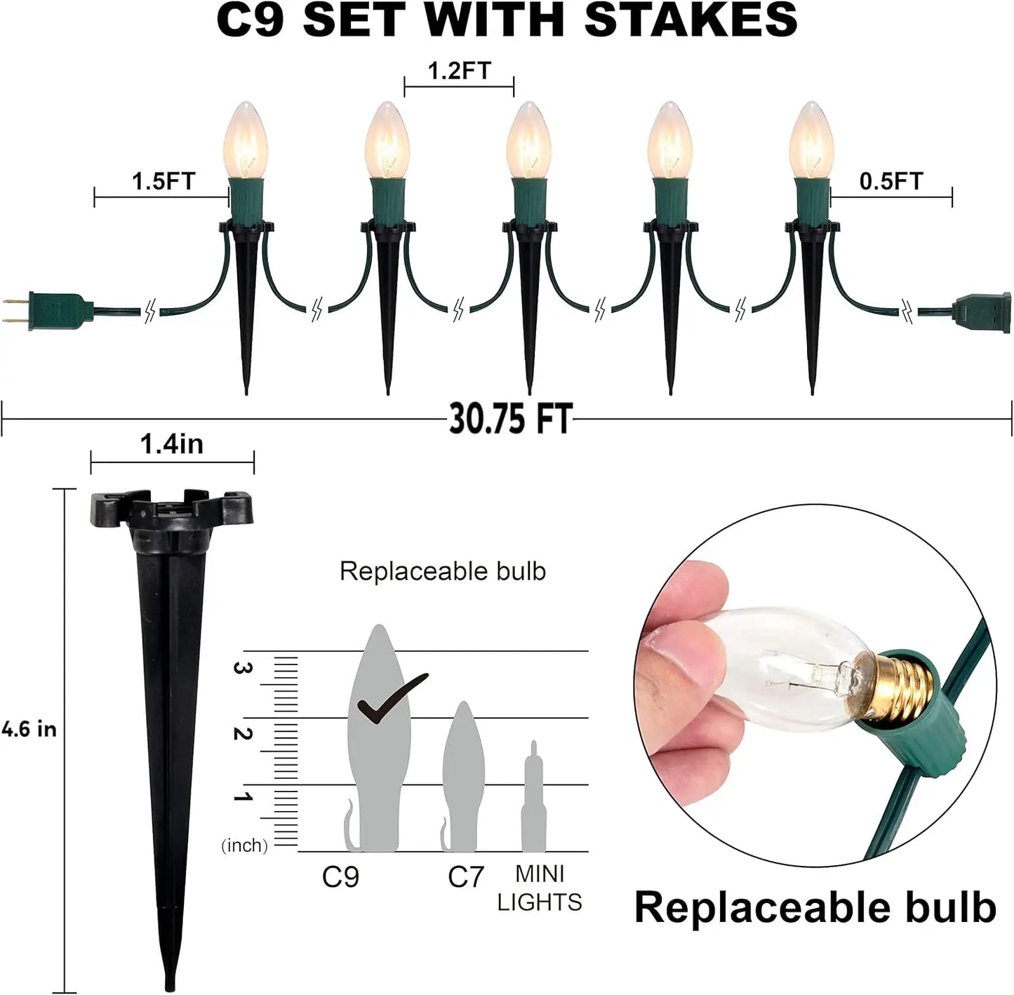 Joyfy C9 Christmas Pathway Lights Outdoor Waterproof String Lights For Holiday Decor