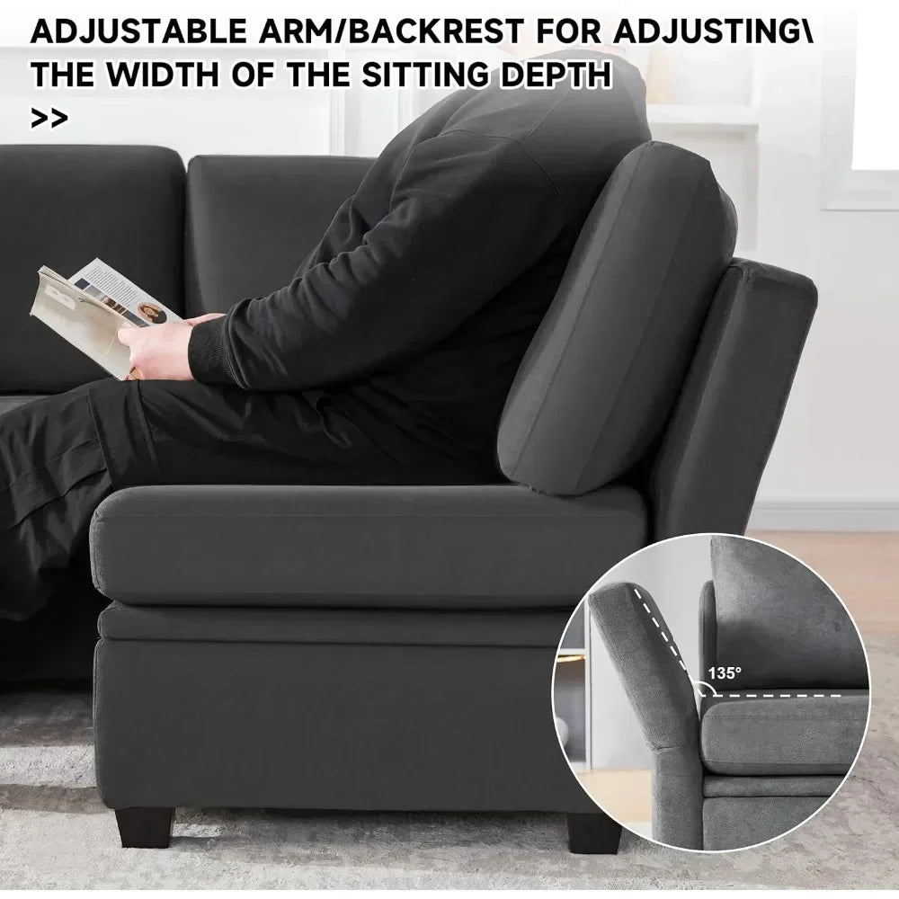 Modular Sectional Sofa with Storage, Convertible Modular Sofa Couch with Ottomans, U Shaped Sectional Couch for Living Room