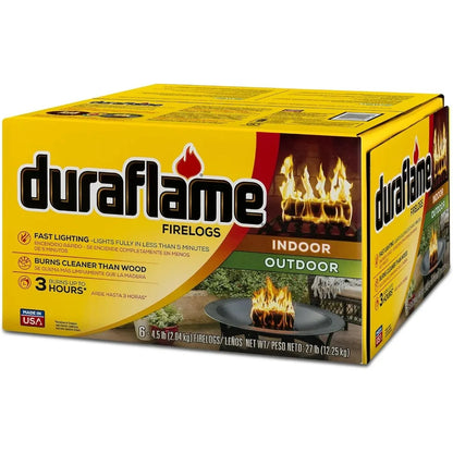 Duraflame 6-Pack Fire Logs, 3-Hour Burning, 4.5lb Each, Indoor Outdoor Fireplace Fire Pit Long Lasting Combustible Logs