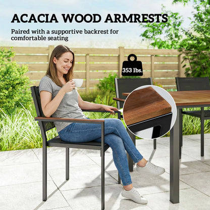 Outsunny Outdoor Dining Set for 4, Acacia Wood Table and Stackable Chairs
