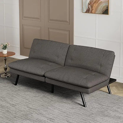 Faux Leather Futon Sofa Bed With Memory Foam Sleeper